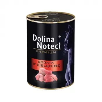 Mokra karma dla kota Dolina Noteci 400 g puszka — formuła z cielęciną, koty dorosłe, wilgotność 80%