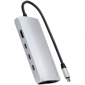 Stacja dokująca / replikator portów Satechi ST-P8KES — przewodowy USB 3.2 Gen 1 Type-C, Gigabit Ethernet, czytnik kart SD, srebrny