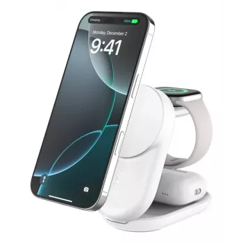 Ładowarka wewnętrzna Belkin UltraCharge 25 W Qi2 3 w 1 magnetyczna UE biała okrągła