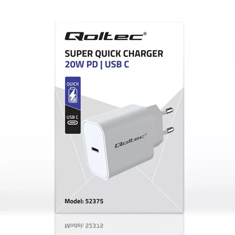 QOLTEC Super Quick PD Charger 20W USB-C (5 V / 12 V) – przenośna szybka ładowarka