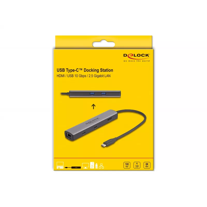 DeLOCK Stacja dokująca USB Type-C 8K HDMI USB 10 Gb/s LAN 2,5 Gb/s PD 100 W