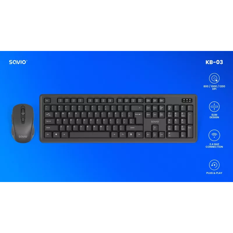Zestaw klawiatura i mysz Savio KB-03 USB QWERTY US English Czarny do biura i domu