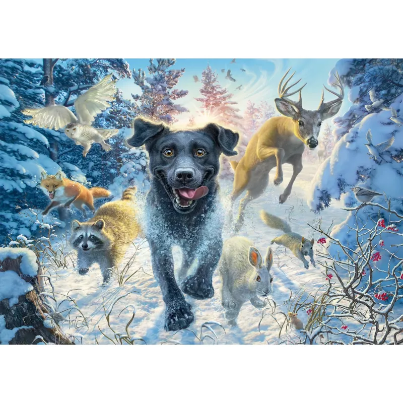 Mark Fczerwonyrickson: dog love - czarny labrador na śniegu, Puzzle 1000 elementów