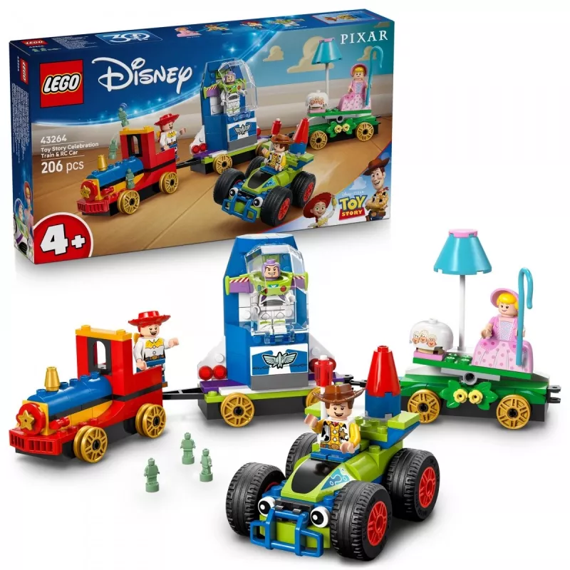 LEGO Disney Toy Story Pociąg świąteczny i samochód RC zestaw 43264 — 206 elementów, 4 minifigurki, wiek 4+