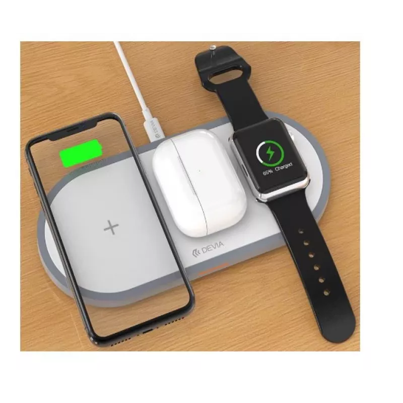3-w-1 ładowarka bezprzewodowa Devia V4 10 W — do smartfona, Apple Watch, słuchawek