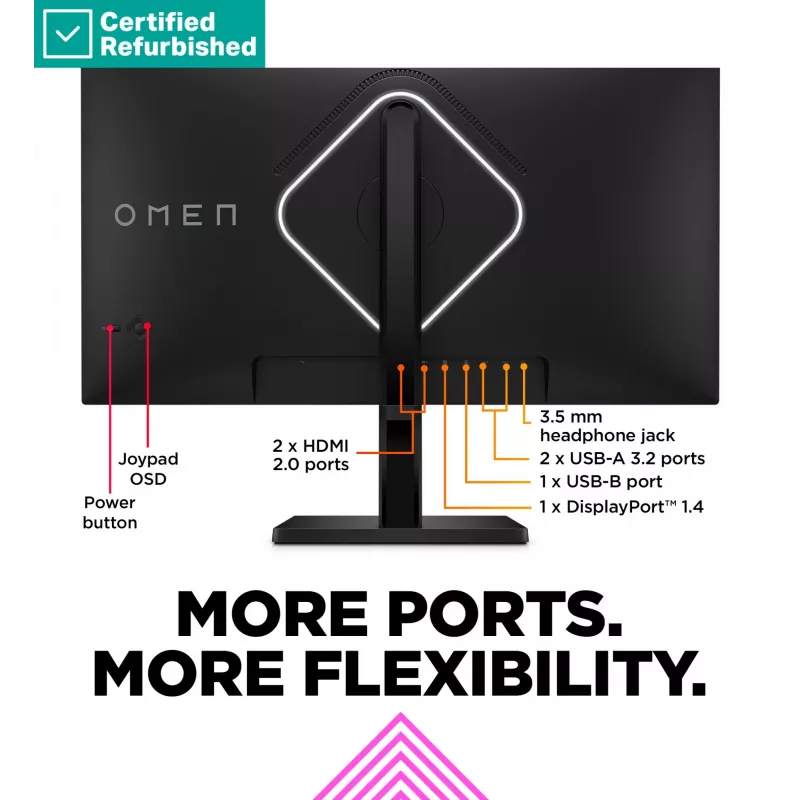 RENEW srebrny OMEN by HP 27qs QHD Gaming Monitor - 27 2560x1440 QHD 400-nit 240Hz AG, IPS, 2x HDMI/DisplayPort, 2x USB-A, speakers, height adjustable/tilt/pivot, 1 years