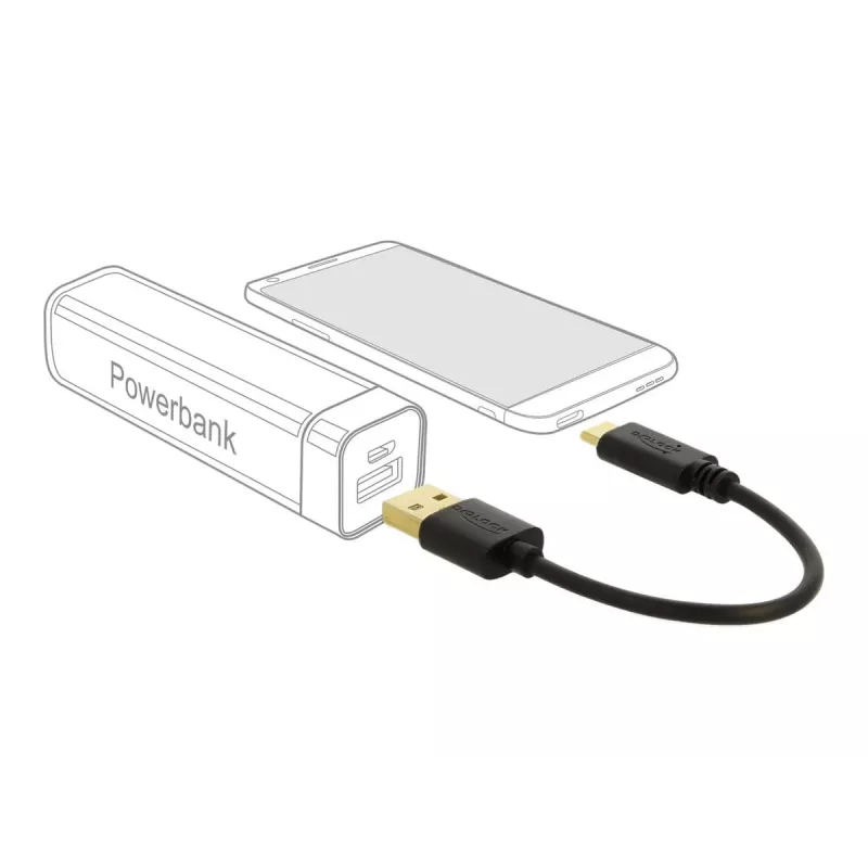 Kabel ładujący DeLOCK USB Type-A na USB Type-C 15 cm czarny