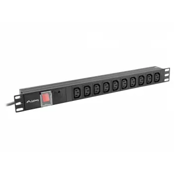 Listwa zasilająca LANBERG PDU-10I-0200-IEC-BK — 10× gniazd C13, kabel 2 m, 10 A, 2500 W, czarna