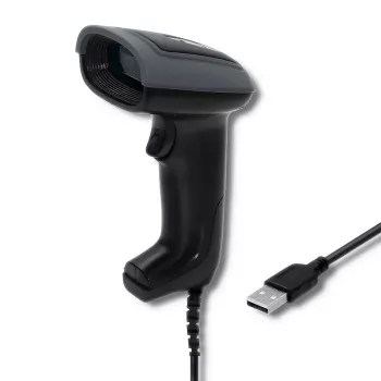 Ręczny czytnik kodów kreskowych QOLTEC 50863 — skaner 1D/2D, przewodowy USB, sensor LED, czarny, 5V, kabel 1,8 m