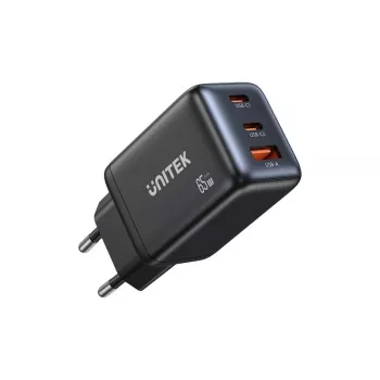 Unitek wall charger GAN 65W z 2x USB-C i 1x USB-A, Power Delivery 3.0