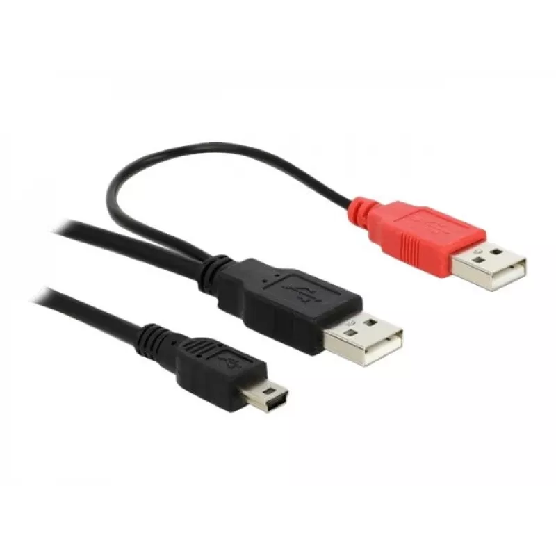 Kabel USB DeLOCK 2x USB2.0-A męski / USB mini 5-pin 1 m Czarny