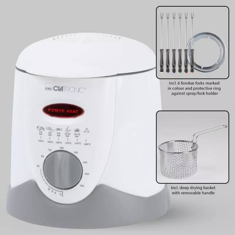 Clatronic FFR 2916 Pojedyncza 1 L Wolnostojąca 900 W Frytkownica Szary, Biały