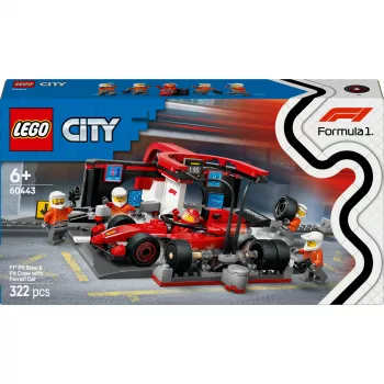 LEGO City F1 Pit Stop zestaw 60443 — Ferrari F1 samochód, 322 elementy, 5 minifigurek, wiek 6+