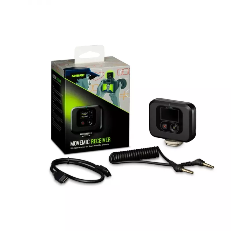 Bezprzewodowy odbiornik montowany na kamerze Shure MV-R-Z6 — 50–20000 Hz, zasięg 30 m, 12–15 V, 308×101×38 mm, 0,429 kg, czarny