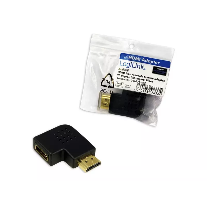Adapter przejściówki HDMI LOGILINK AH0008 — HDMI na HDMI, czarny, pozłacane styki