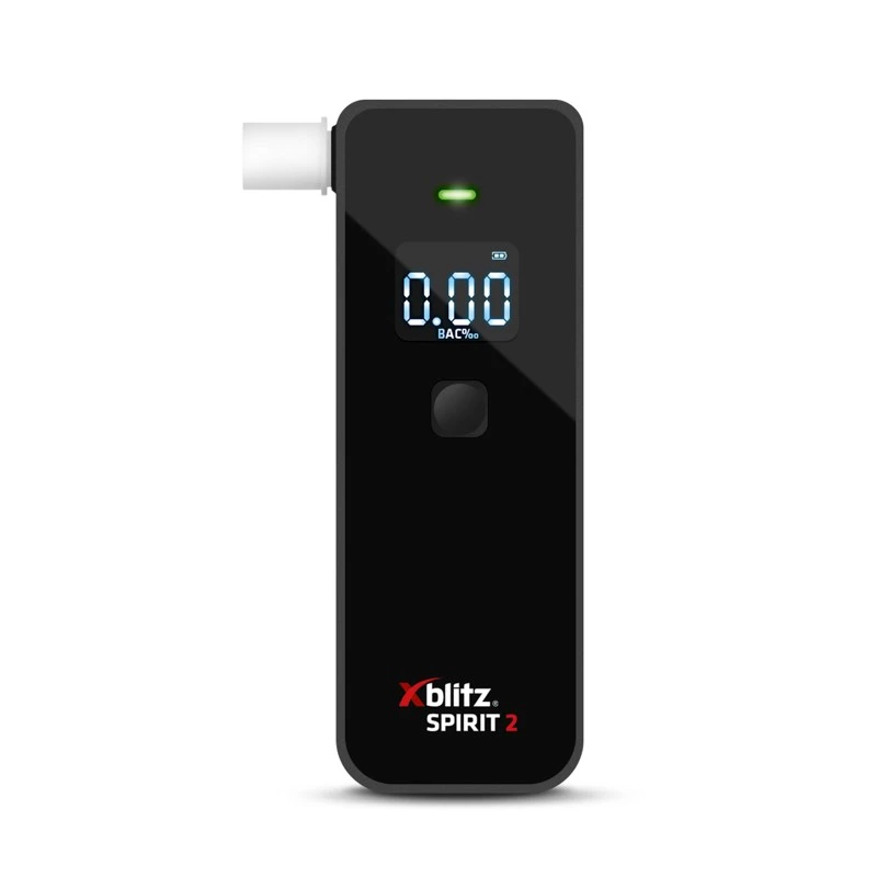 Alkomat Xblitz Spirit 2 kompaktowy tester alkoholu, BAC 0–4%, dokładność 1%, LCD, 111×35×24 mm, 77 g, 2×1,5 V baterie, 2 szt.