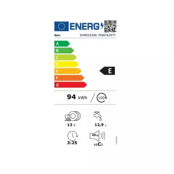Wolnostojąca zmywarka BEKO DVN05320S, klasa energetyczna E, szerokość 60 cm, stal nierdzewna
