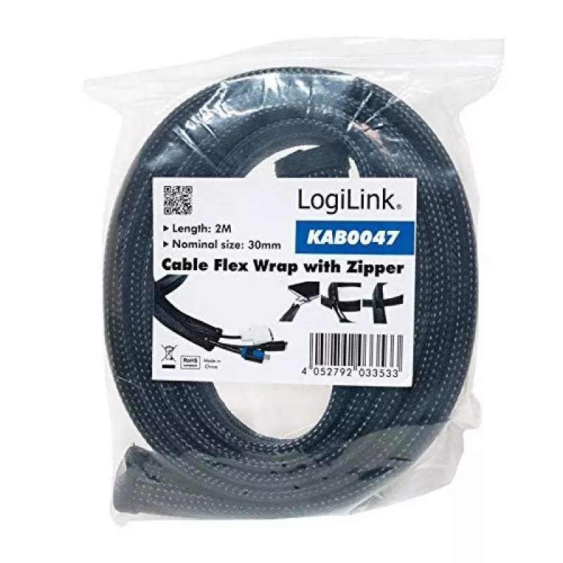 LOGILINK KAB0047 LOGILINK Elastyczny organizer kabli z zamkiem, czarny 2m