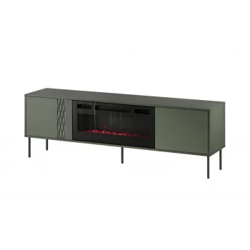 Szafka RTV z kominkiem Cama Meble TRESSE 180x40x54,5 cm — blat zielony mat, płyta wiórowa