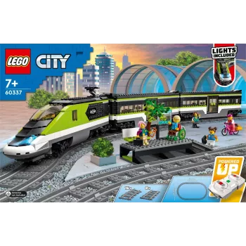 LEGO 60337 City Express Pociąg Pasażerski Zdalnie Sterowany Zabawka Prezent dla Dzieci Chłopców i Dziewczynek z Działającymi Reflektorami 2 Wagonami i 24 Torami