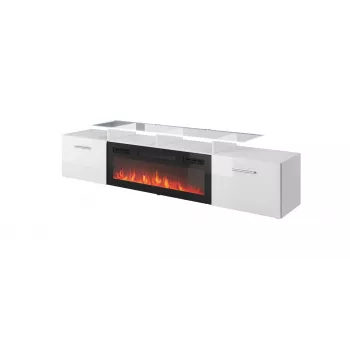 Szafka TV Cama Meble ROVA z kominkiem elektrycznym 190x37x48 cm biały/biały połysk