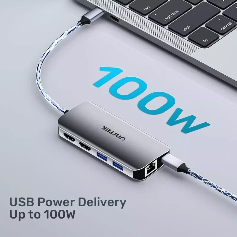 Hub USB-C Unitek D1122A01 z 2x HDMI 4K i 100W Power Delivery