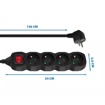 Listwa zasilająca ESPERANZA ELK212K — kabel 1,5 m, 4 gniazda AC typu E, do użytku wewnątrz pomieszczeń, czarna