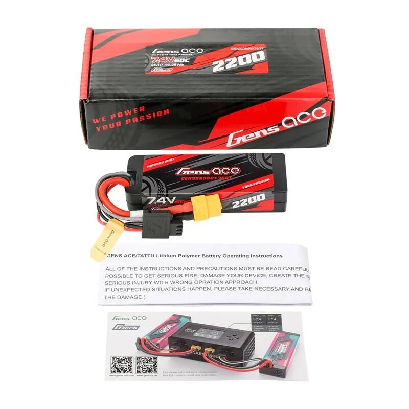 Akumulator LiPo Gens ace G-Tech 2200mAh 7.4V 2S1P 60C GRP-76 Hardcase z wtykiem XT60