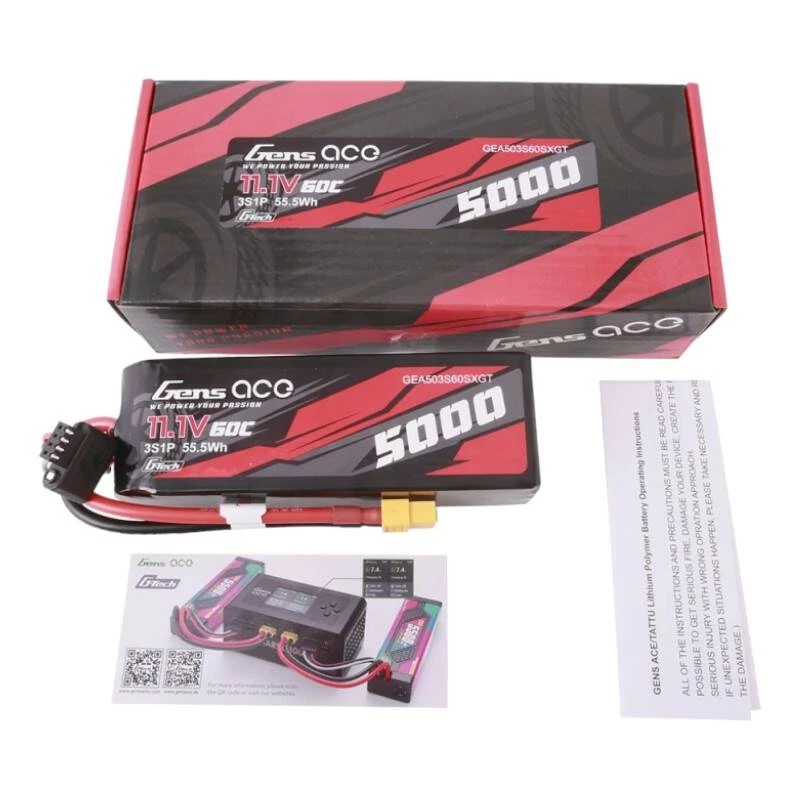 Gens ace G-Tech 5000mAh 11.1V 60C 3S1P Short-Size Lipo z wtykiem XT60