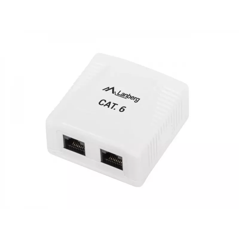 LANBERG Puszka natynkowa RJ-45 Cat6 OU6-0002-W biała, 2 gniazda, 30×54×57 mm