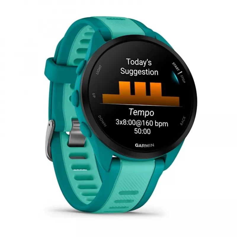 Smartwatch GARMIN Forerunner 165 Music — 43 mm polimerowa obudowa, 1.2 cala AMOLED, 4 GB, GPS/GLONASS/Galileo, 5 ATM