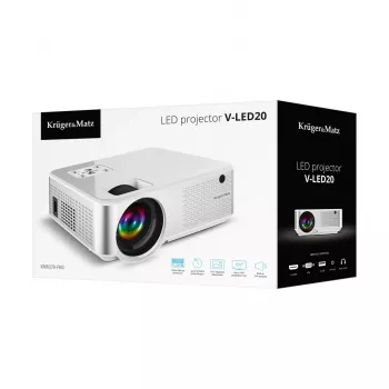 Projektor standardowego rzutu kruger & matz V-LED20 FullHD 1080p 1920x1080, LED, rzut 1.4:1, ekran 15–150 cali, Bluetooth, głośnik 3W