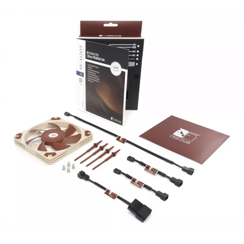 Wentylator Noctua NF-A12x15 FLX — 120 mm cienki wentylator obudowy PC 15 mm, 12 V, 1850 RPM, 94,2 m³/h, 23,9 dB, 3-pin