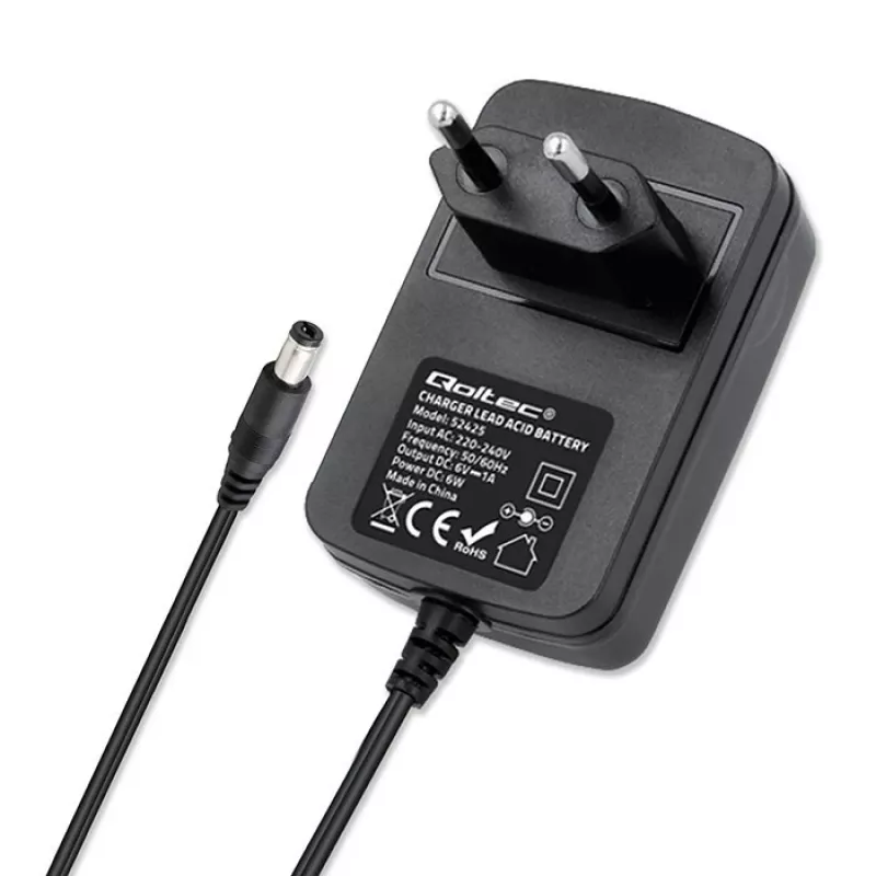 Ładowarka do akumulatorów QOLTEC Charger AGM GEL STD 6V 1A do akumulatorów kwasowo-ołowiowych 6V, AGM i żelowych
