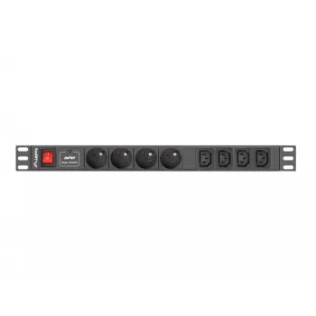 Jednostka dystrybucji zasilania LANBERG PDU-04E04I-0200-IEC-BK — 1U, 4 gniazda typu E, kabel 2 m, 10 A, 220–250 V