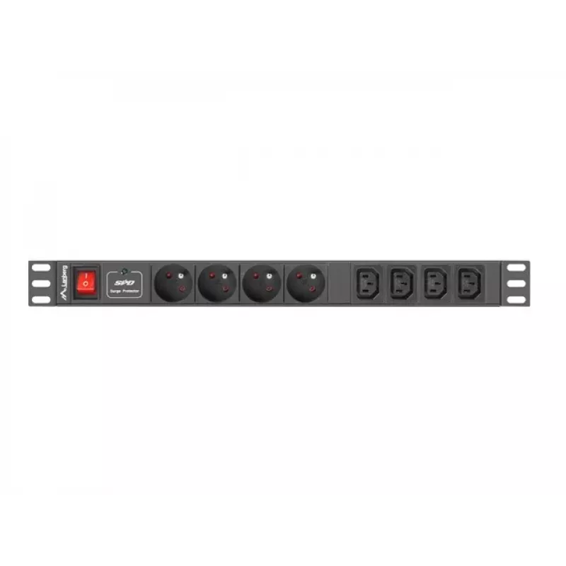 Jednostka dystrybucji zasilania LANBERG PDU-04E04I-0200-IEC-BK — 1U, 4 gniazda typu E, kabel 2 m, 10 A, 220–250 V