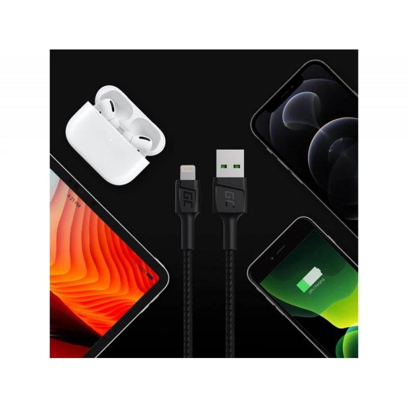 Kabel Lightning zielony Cell KABGC18 — 2 m, Lightning na USB-A, czarny