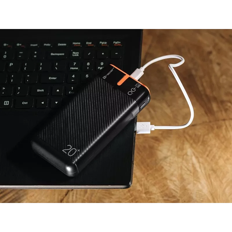 Ładowarka przenośna TRACER EnerGen 20000 mAh, Power Delivery 20W, wejście USB-C, 2 wyjścia USB-A, obsługa 3 urządzeń, pomarańczowa