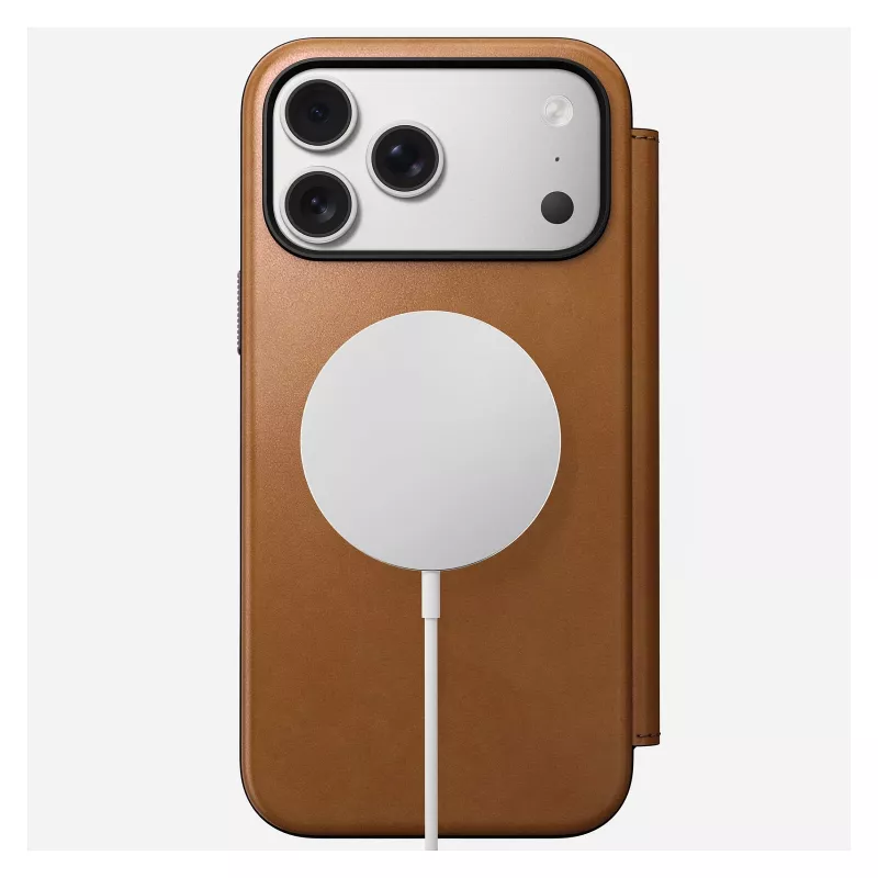 Futerał komórkowy z klapką Nomad Modern Leather Folio do iPhone 17 Pro Max — Tan, pasuje do ekranu 17,5 cm (6,9 cala), 4 kieszenie na karty
