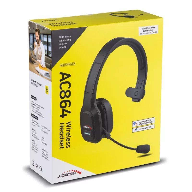 Słuchawki Bluetooth Audiocore 74452, czerwonyukcja szumów, mikrofon, call center, Google Siri, biurowe, bezprzewodowe