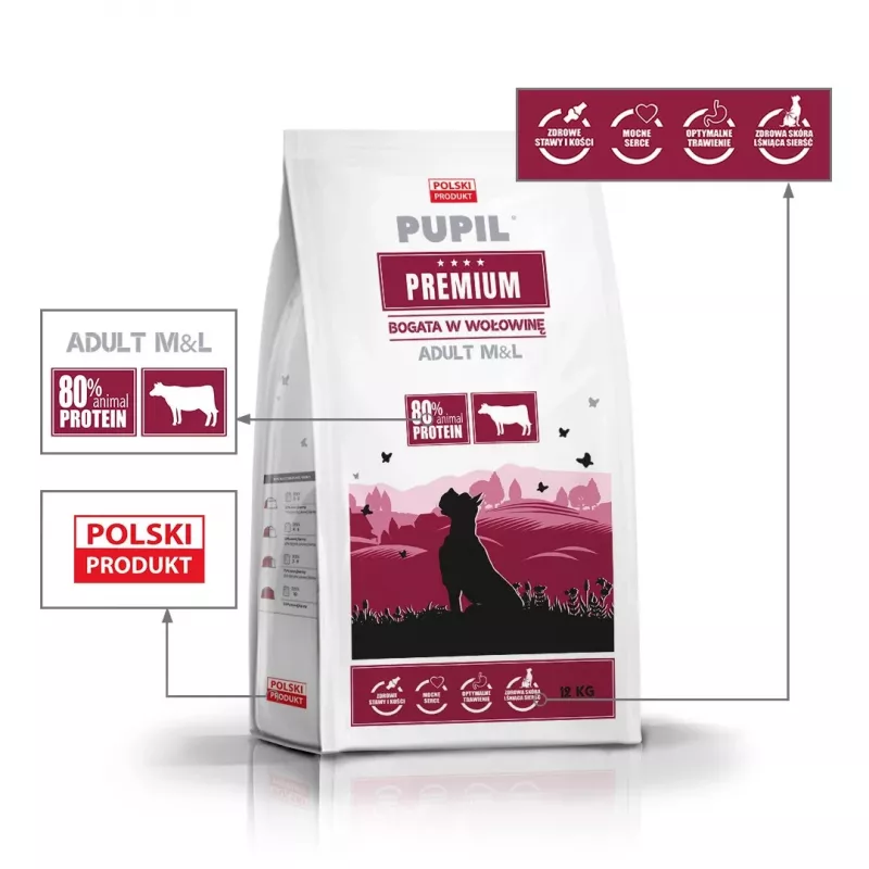PUPIL Premium Medium and large breeds Rich in beef - karma sucha dla psa - 12kg