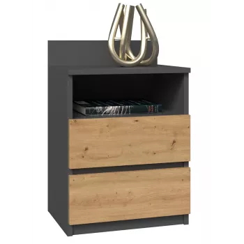Szafka nocna top e shop M1 ANTRACYT/ARTISAN, Dąb, 2 szuflady, 400×320×590 mm