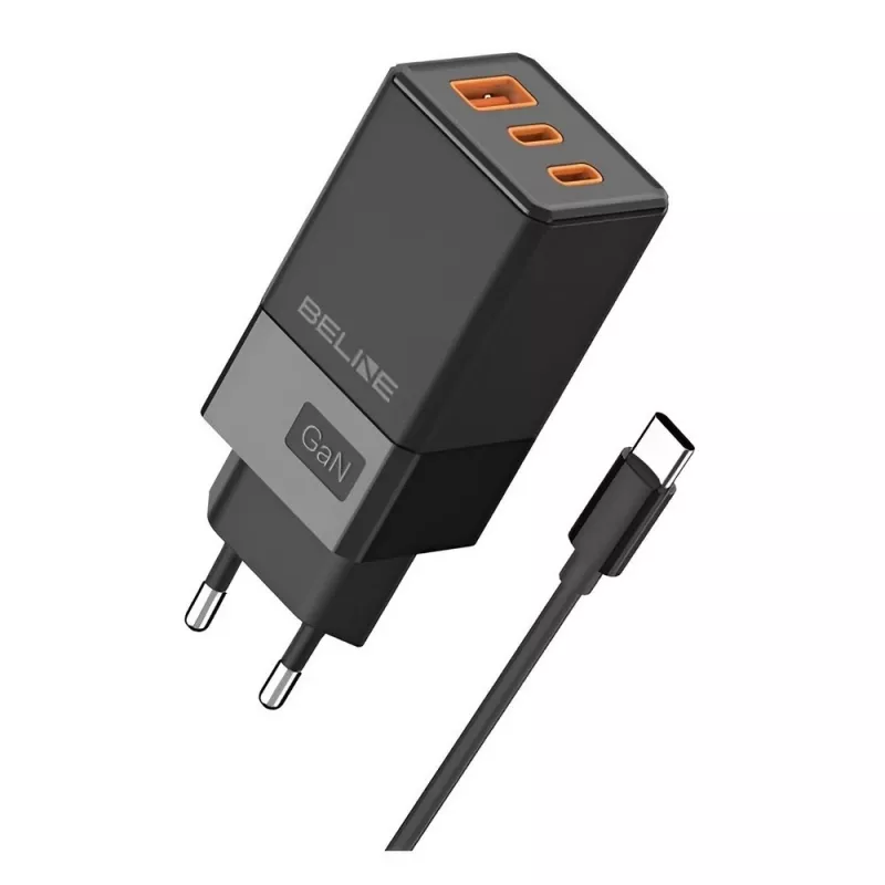 Ładowarka sieciowa Beline 2x USB-C 1x USB 65W z kablem USB-C Czarny/Czarny PD 3.0