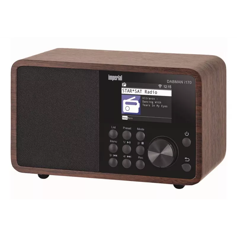 Przenośne radio DAB+ Imperial DABMAN i170 — tuner FM/DAB+, 10 W RMS, wyświetlacz 2,4 cala, 3,5 mm, USB-A, czarne/drewniane