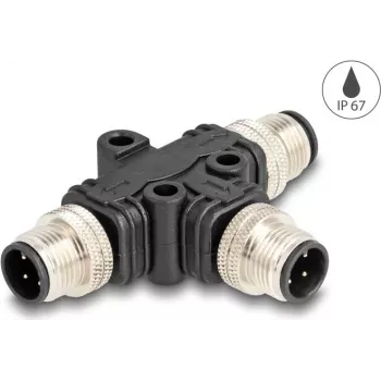 Rozgałęźnik kablowy DeLOCK M12 T-Splitter A-kodowany 4-pin 1 x męski na 2 x męski