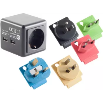 Adapter podróżny ShiverPeaks 09-01000 z 2 portami USB do użytku międzynarodowego