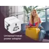 Uniwersalny podróżny adapter zasilania GEMBIRD TPA-INT-01-W — wejście 100–250 V, wtyk typu G, kompaktowe wymiary 84×56×85 mm