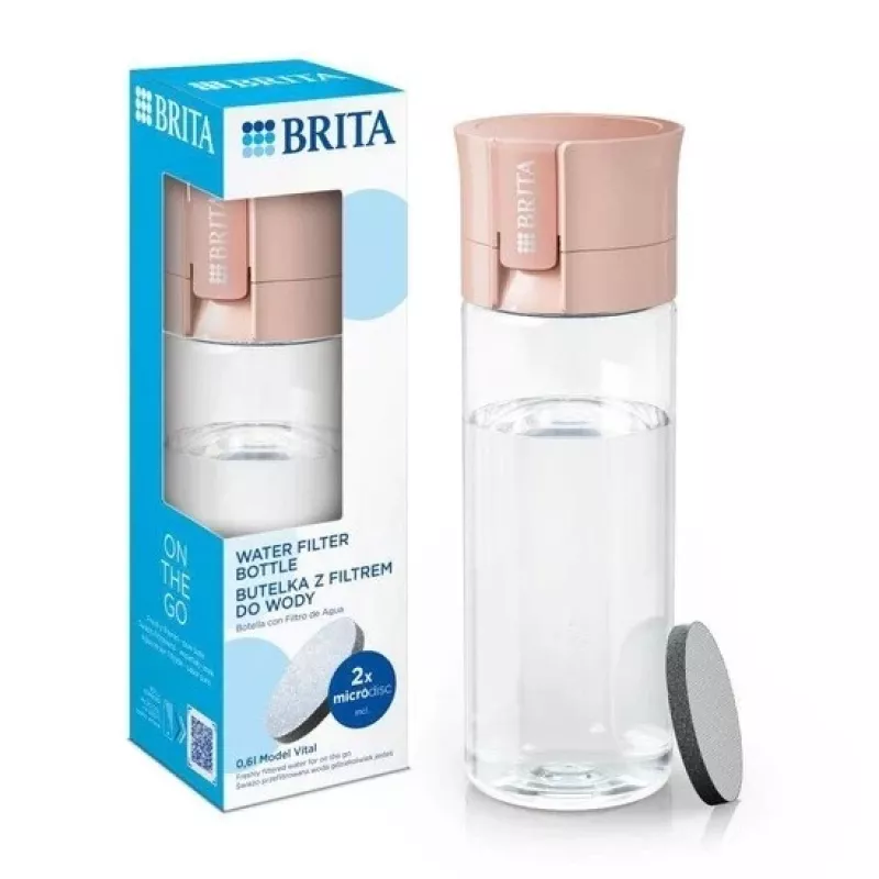 Butelka filtrująca BRITA Vital brzoskwiniowa 600 ml z filtrami BRITA MicroDisc (5 dysków)