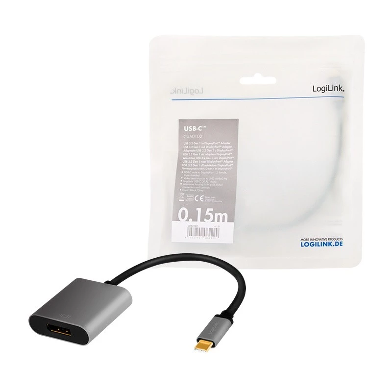 LogiLink CUA0102 Kabel USB 3.2 Gen1 Typu-C do DisplayPort 0,15 m Czarny