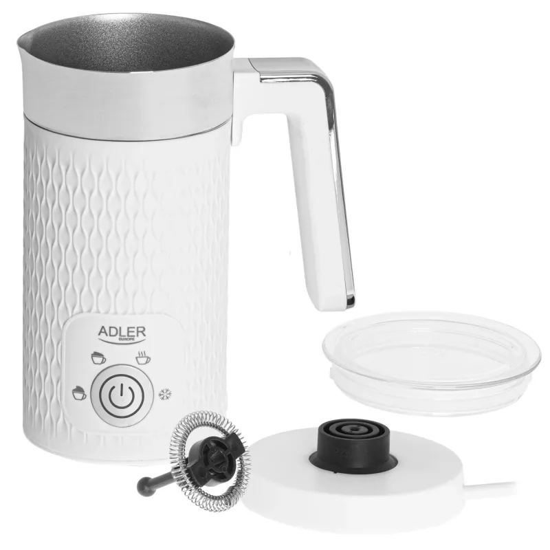 Automatyczny spieniacz do mleka Adler AD 4494 Metaliczna Biel — 130 ml pianki, 300 ml podgrzewania, 500 W